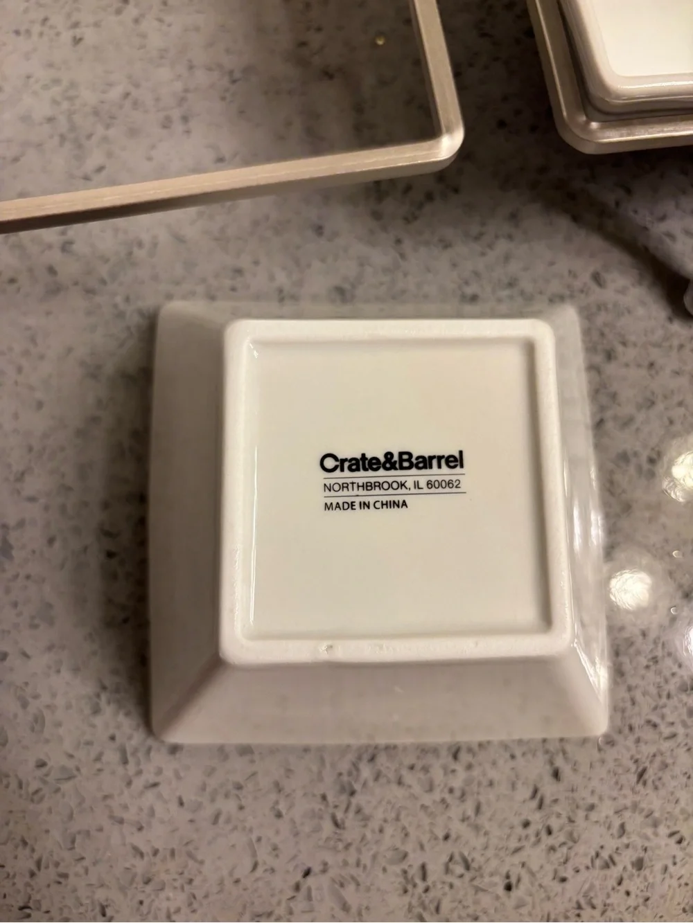 Crate & Barrel 3-Piece White Ceramic Square Bowl Server with Metal Stand